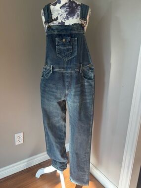 Anna-Kaci Denim Overalls Medium Wash With Branded Leather Patch